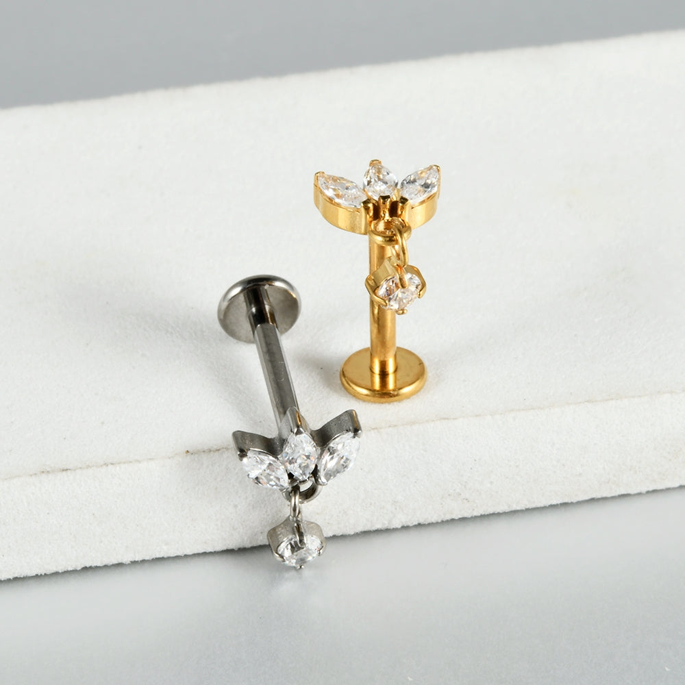 G23 Titanium Crown Zircon Inlay Lip Rings and Ear Studs