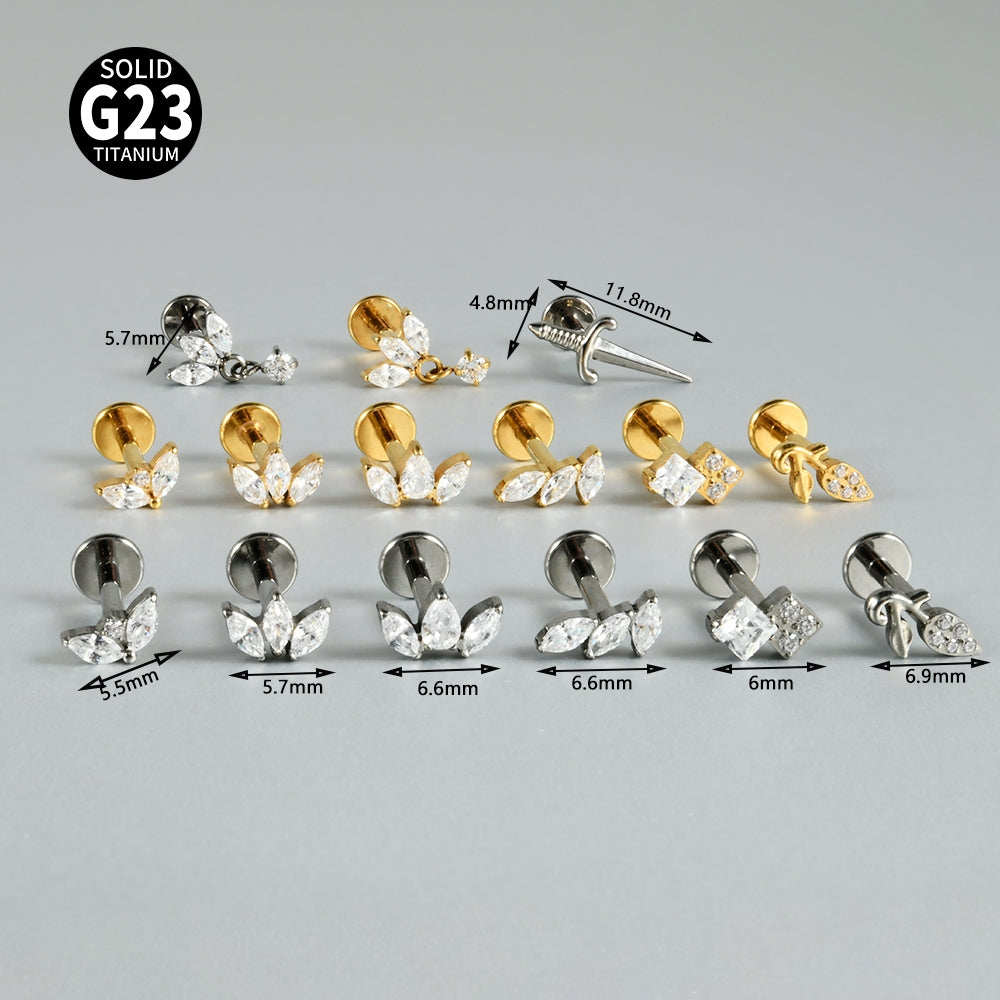G23 Titanium Crown Zircon Inlay Lip Rings and Ear Studs