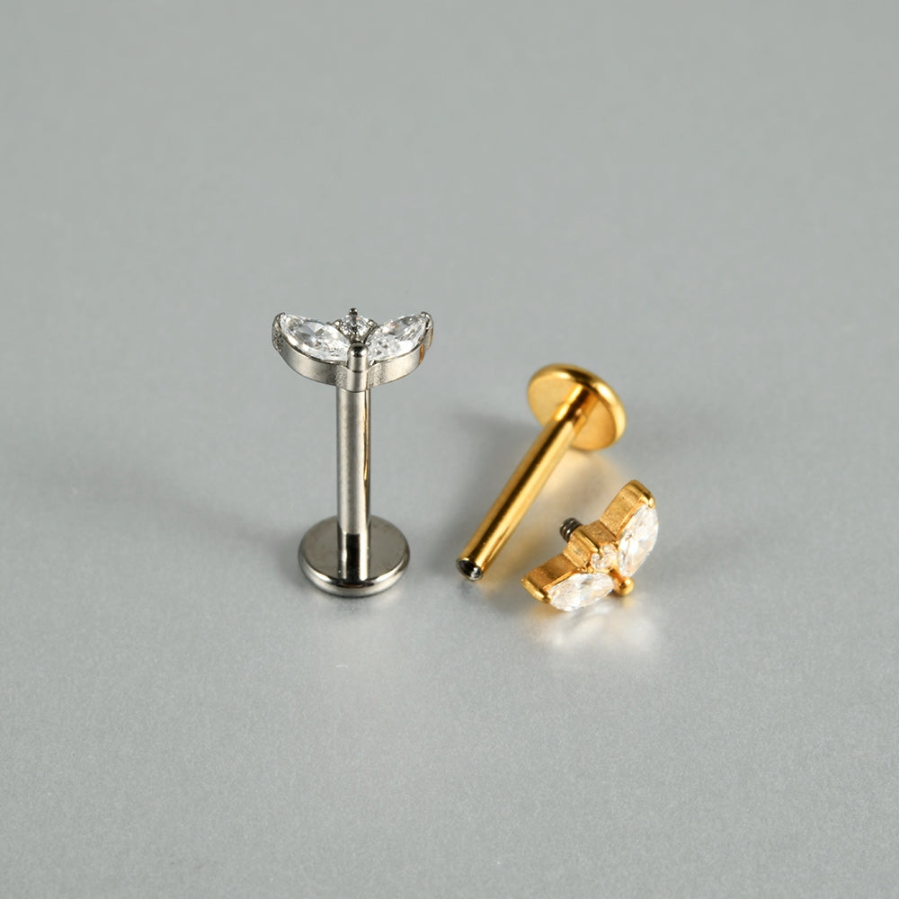 G23 Titanium Crown Zircon Inlay Lip Rings and Ear Studs