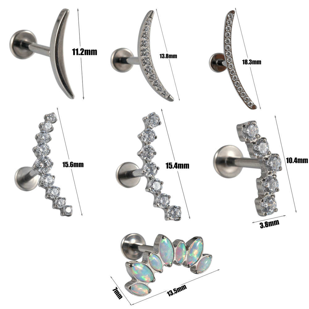 G23 Titanium Zircon Moon Lip and Cartilage Stud Earrings