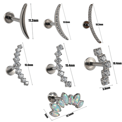 G23 Titanium Zircon Moon Lip and Cartilage Stud Earrings