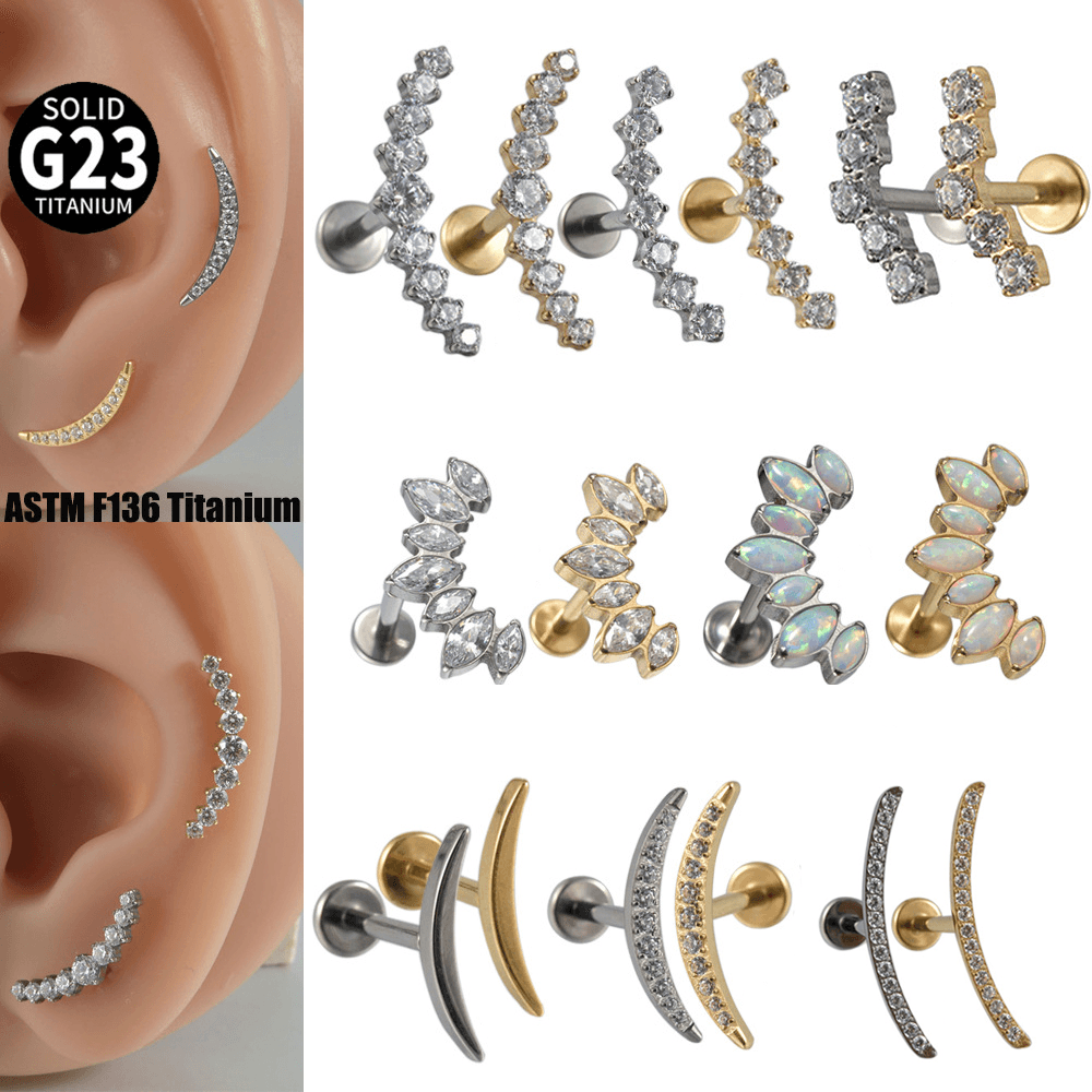 G23 Titanium Zircon Moon Lip and Cartilage Stud Earrings
