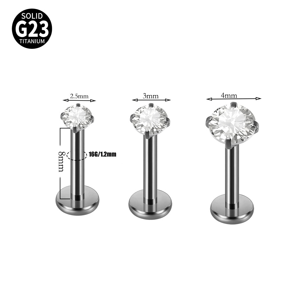 Titanium Alloy Zircon Stud Earrings & Lip Rings - Round & Four Claw Design