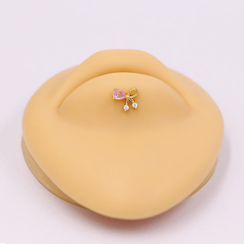 Butterfly Bow Knot Zircon Piercing Lip and Ear Studs - Stainless Steel & Gold Plated