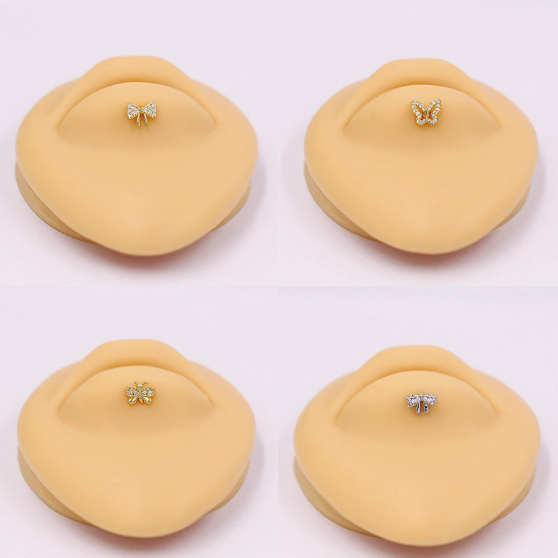 Butterfly Bow Knot Zircon Piercing Lip and Ear Studs - Stainless Steel & Gold Plated