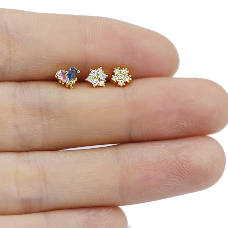 Hip-Hop Rock Star Moon Bat Crown Pink Pendant Lip Stud 316L Stainless Steel Gold Plated Piercing Jewelry