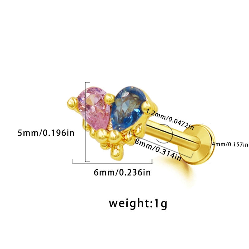 Hip-Hop Rock Star Moon Bat Crown Pink Pendant Lip Stud 316L Stainless Steel Gold Plated Piercing Jewelry