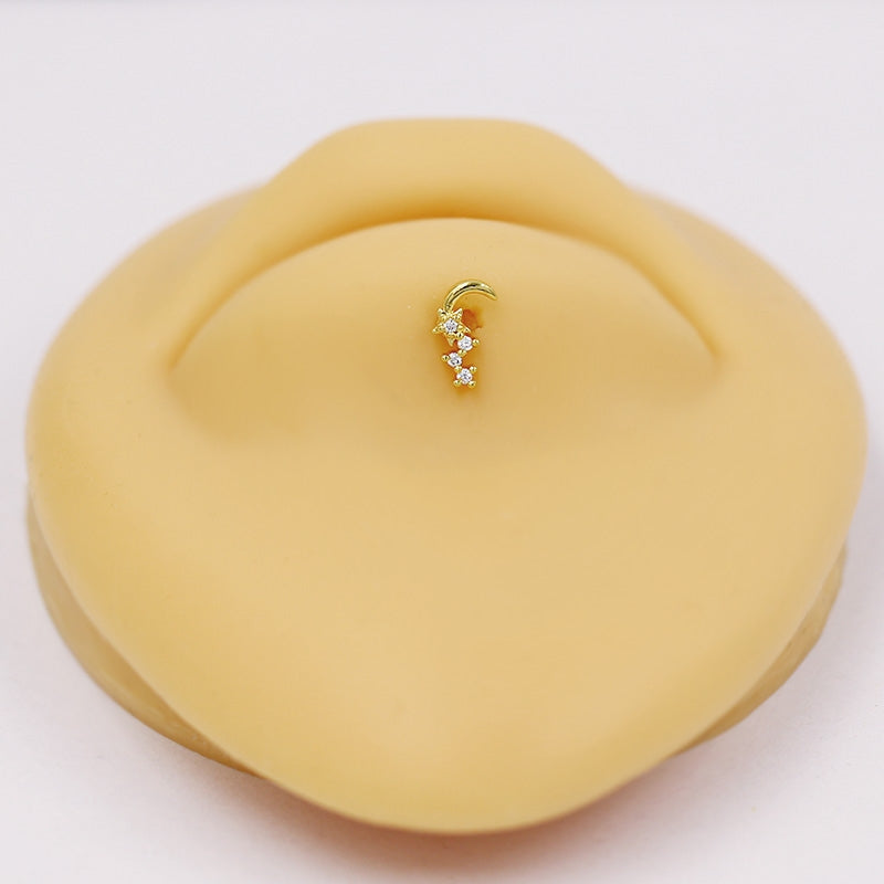 Hip-Hop Rock Star Moon Bat Crown Pink Pendant Lip Stud 316L Stainless Steel Gold Plated Piercing Jewelry