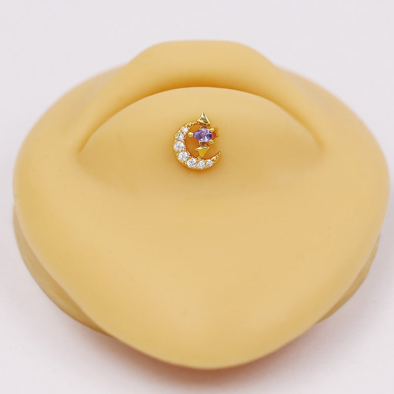 Hip-Hop Rock Star Moon Bat Crown Pink Pendant Lip Stud 316L Stainless Steel Gold Plated Piercing Jewelry