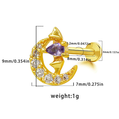 Hip-Hop Rock Star Moon Bat Crown Pink Pendant Lip Stud 316L Stainless Steel Gold Plated Piercing Jewelry