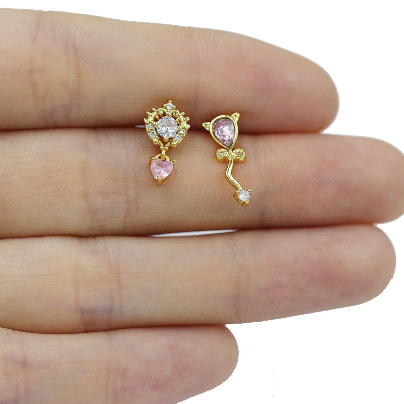 Hip-Hop Rock Star Moon Bat Crown Pink Pendant Lip Stud 316L Stainless Steel Gold Plated Piercing Jewelry