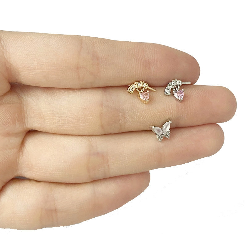 Butterfly Bow Knot Leaf Lip Rings with White Zircon and Rhinestones in Stainless Steel and Gold Plated Finish