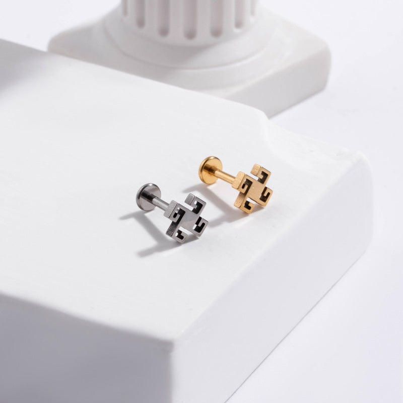 G23 Titanium Cross Crown Zircon Lip and Ear Stud Set