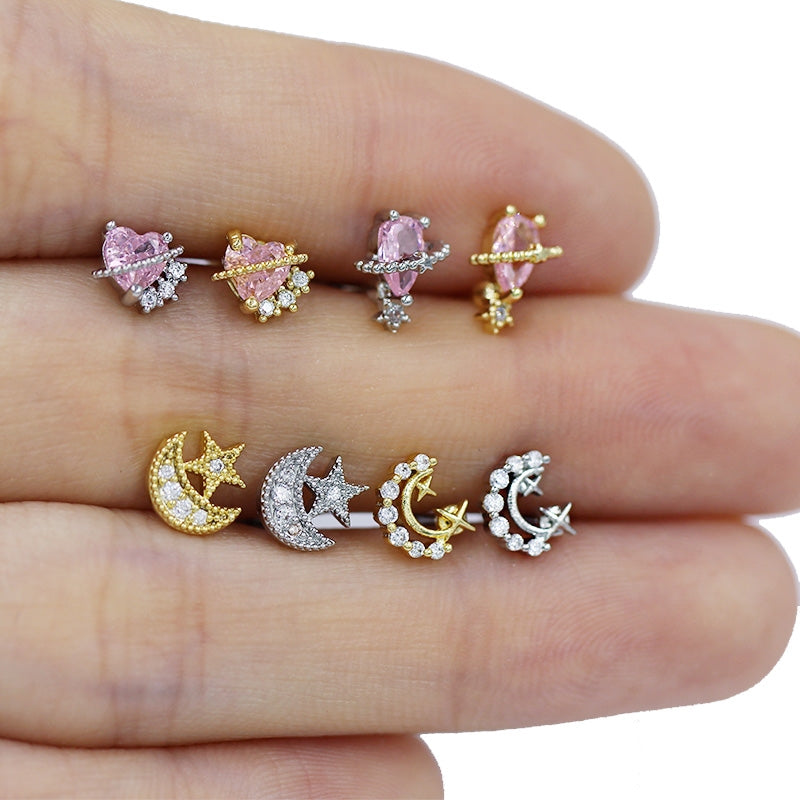 Retro Punk Starry Sky Heart Lip Rings with Planet Pendant - 316 Stainless Steel & Gold Plated Jewelry