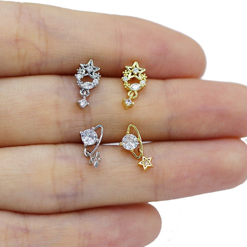 Retro Punk Starry Sky Heart Lip Rings with Planet Pendant - 316 Stainless Steel & Gold Plated Jewelry