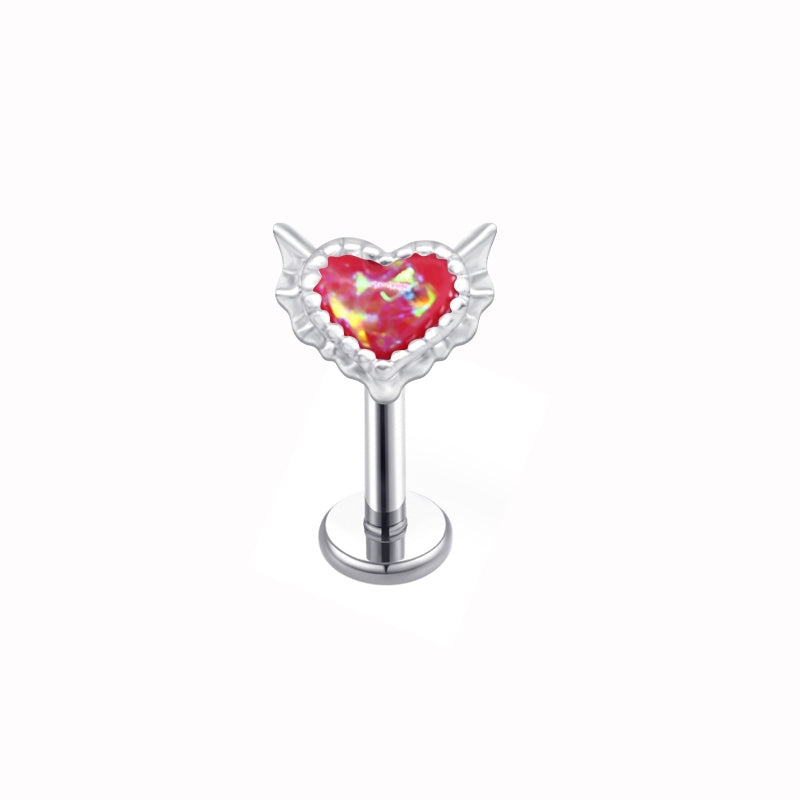 Heart Shape Opal Lip Rings 316 Stainless Steel White Gold Plated Labret Piercing Jewelry