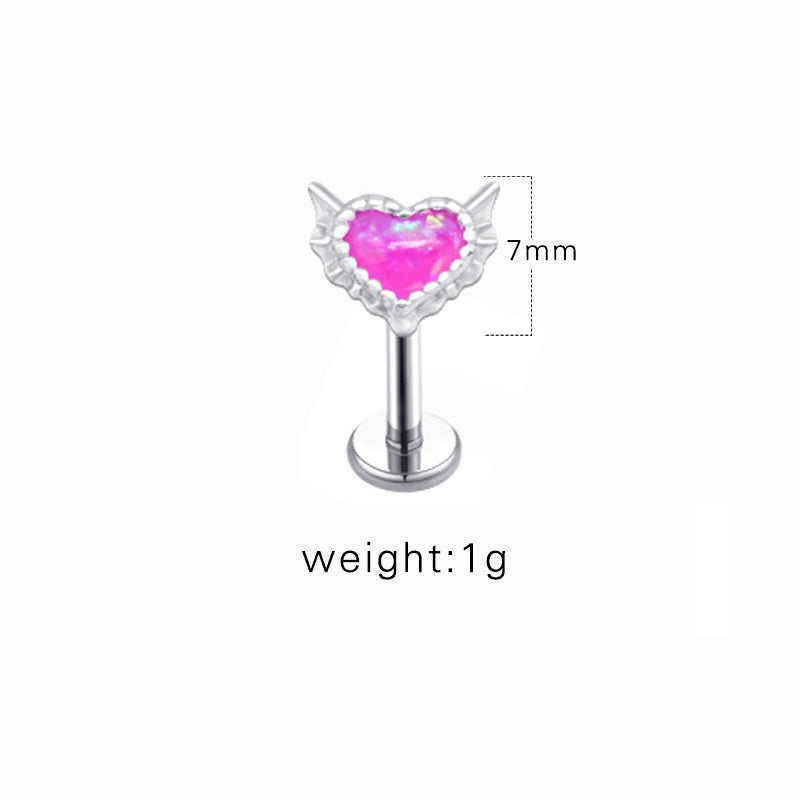 Heart Shape Opal Lip Rings 316 Stainless Steel White Gold Plated Labret Piercing Jewelry