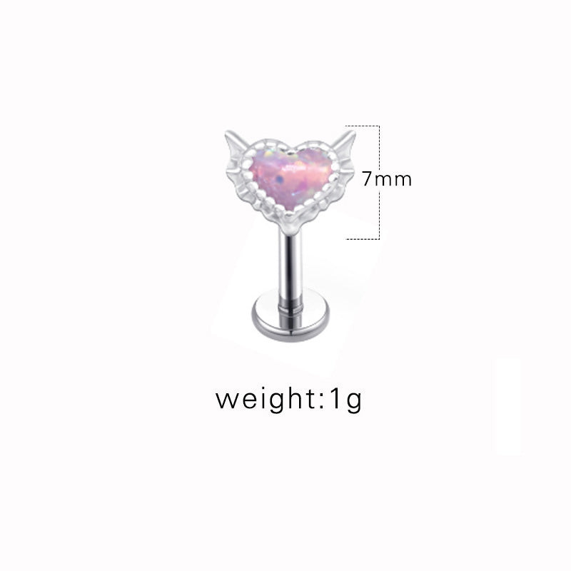 Heart Shape Opal Lip Rings 316 Stainless Steel White Gold Plated Labret Piercing Jewelry