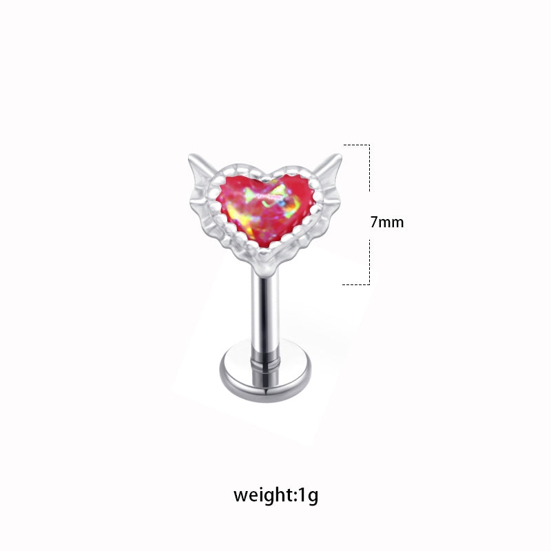 Heart Shape Opal Lip Rings 316 Stainless Steel White Gold Plated Labret Piercing Jewelry