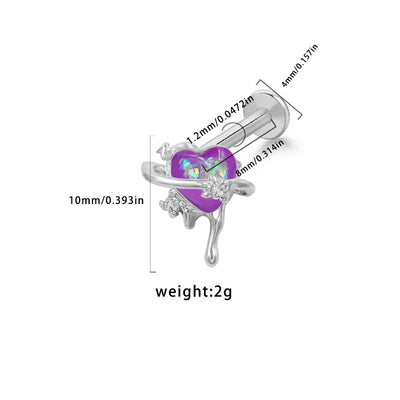 European and American Irregular Heart-Shaped Lip and Ear Cartilage Rings with Starfish and Shell Design, 316 Stainless Steel and Copper Inlay with Resin Rhinestones, Glass, White Gold Plated