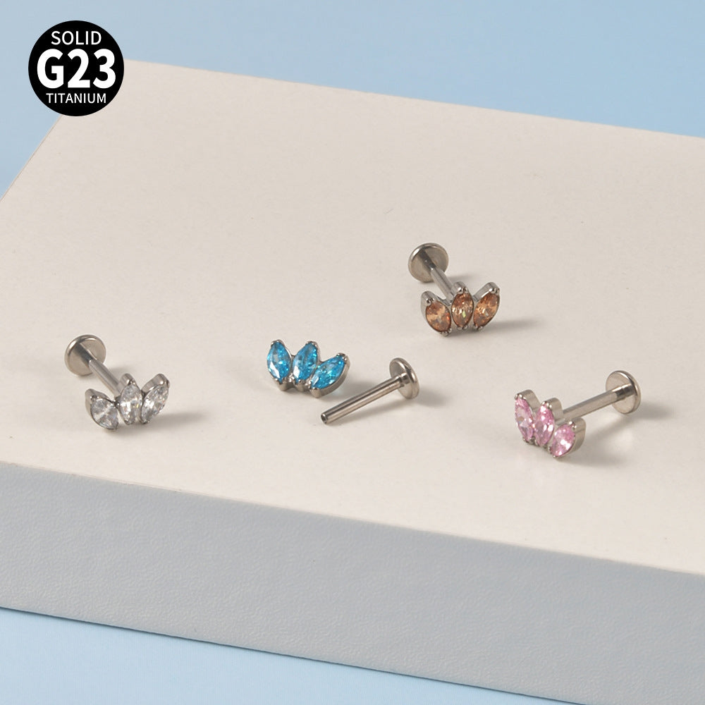 G23 Titanium Opal Lip and Ear Stud Set with Zircon Inlay