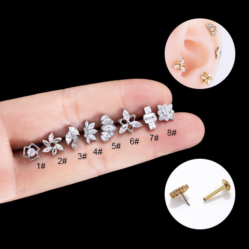 Flower Zircon Titanium Lip and Ear Stud Piercing Jewelry
