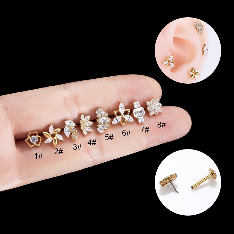 Flower Zircon Titanium Lip and Ear Stud Piercing Jewelry