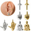 18K Gold Plated Geometric Lip Ring with Cross Sword and Buddha Design in Stainless Steel