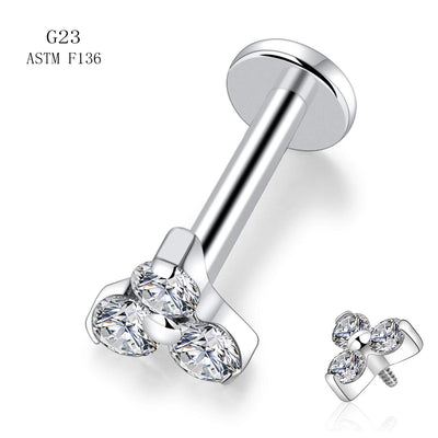 G23 Titanium Geometric Zircon Inlay Lip and Ear Jewelry