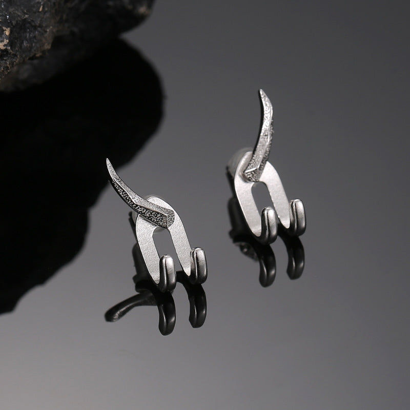 Modern Punk Horn Design Silver Plated Copper Ear Studs