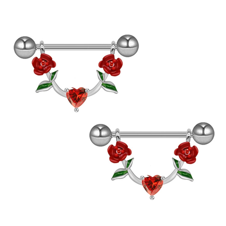 1 Piece Heart Shape Flower Nipple Rings & Studs 316 Stainless Steel Alloy with Rhinestones and Resin Inlay, Gold Plated