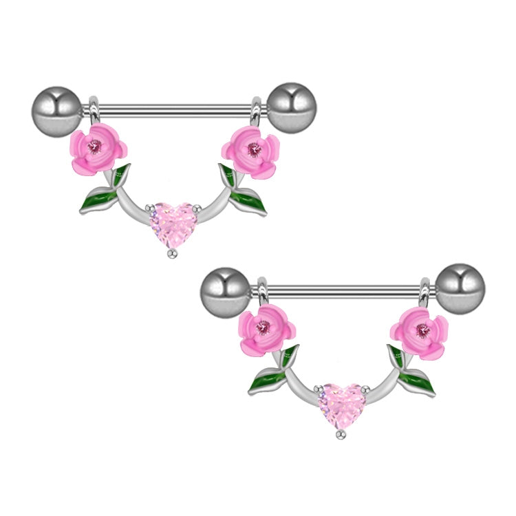 1 Piece Heart Shape Flower Nipple Rings & Studs 316 Stainless Steel Alloy with Rhinestones and Resin Inlay, Gold Plated