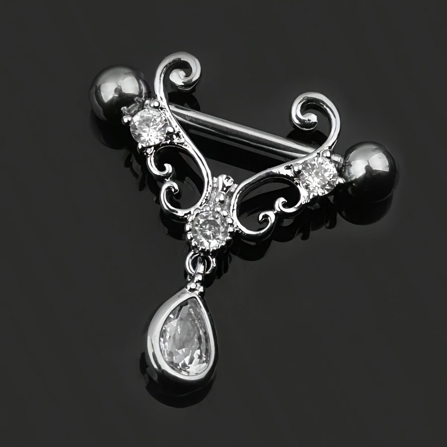 1 Piece Nipple Rings & Studs Punk Cool Style Water Droplets 316L Stainless Steel  Copper Inlay Zircon White Gold Plated Nipple Rings & Studs