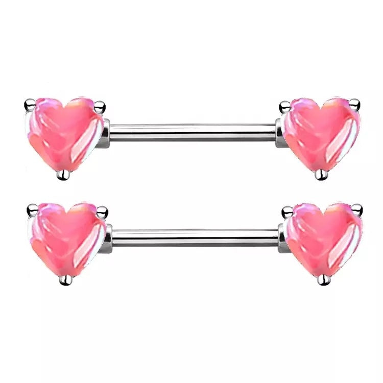 1 Piece Heart Shape 316 Stainless Steel Nipple Rings & Studs with Acrylic Inlay, White Gold Plated Body Jewelry