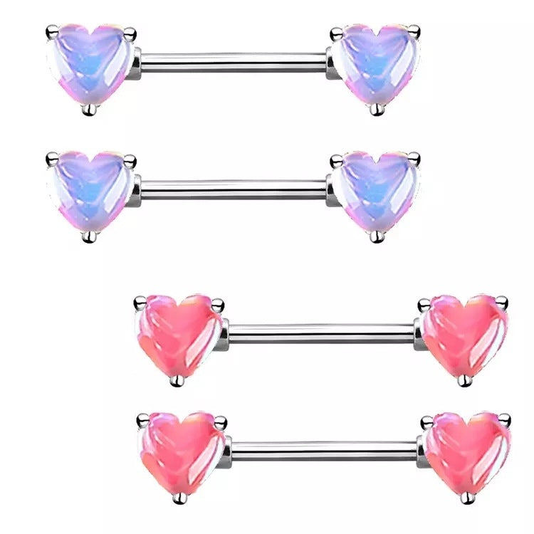 1 Piece Heart Shape 316 Stainless Steel Nipple Rings & Studs with Acrylic Inlay, White Gold Plated Body Jewelry