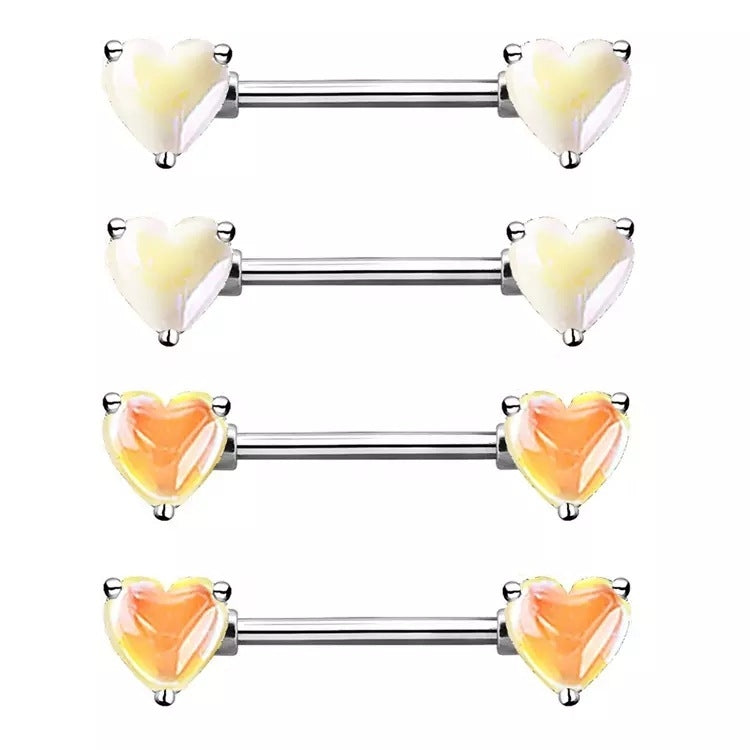 1 Piece Heart Shape 316 Stainless Steel Nipple Rings & Studs with Acrylic Inlay, White Gold Plated Body Jewelry