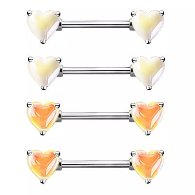 1 Piece Heart Shape 316 Stainless Steel Nipple Rings & Studs with Acrylic Inlay, White Gold Plated Body Jewelry