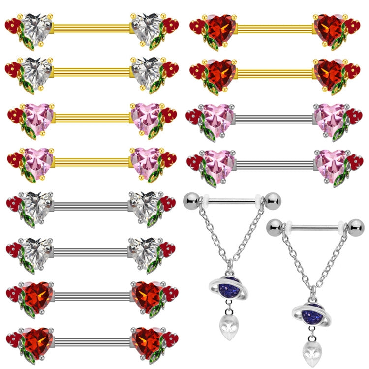 Heart Shape Rhinestone Nipple Rings - 316 Stainless Steel, Gold Plated