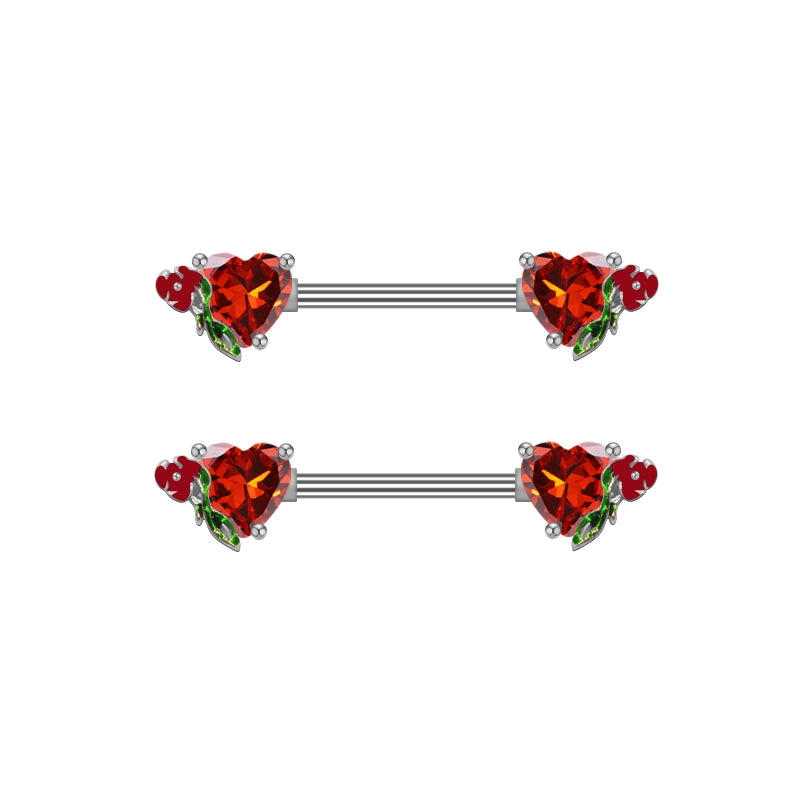 Heart Shape Rhinestone Nipple Rings - 316 Stainless Steel, Gold Plated