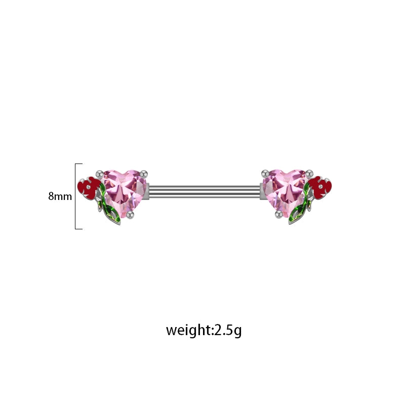 Heart Shape Rhinestone Nipple Rings - 316 Stainless Steel, Gold Plated