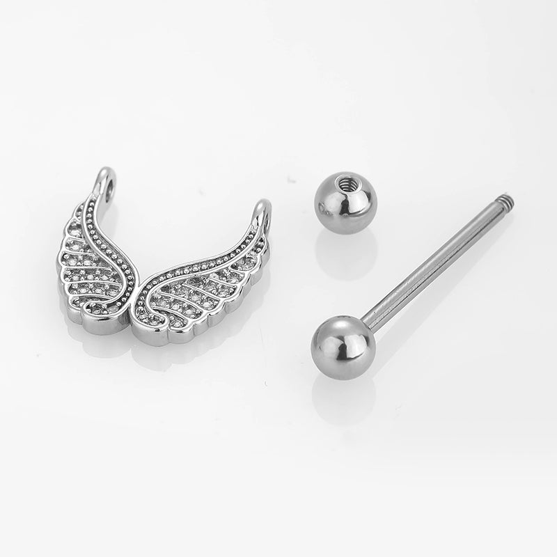 1 Piece Heart Wing Hand Shape 316L Stainless Steel Zircon Inlay Nipple Rings & Studs