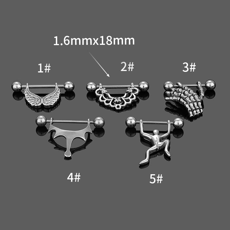 1 Piece Heart Wing Hand Shape 316L Stainless Steel Zircon Inlay Nipple Rings & Studs