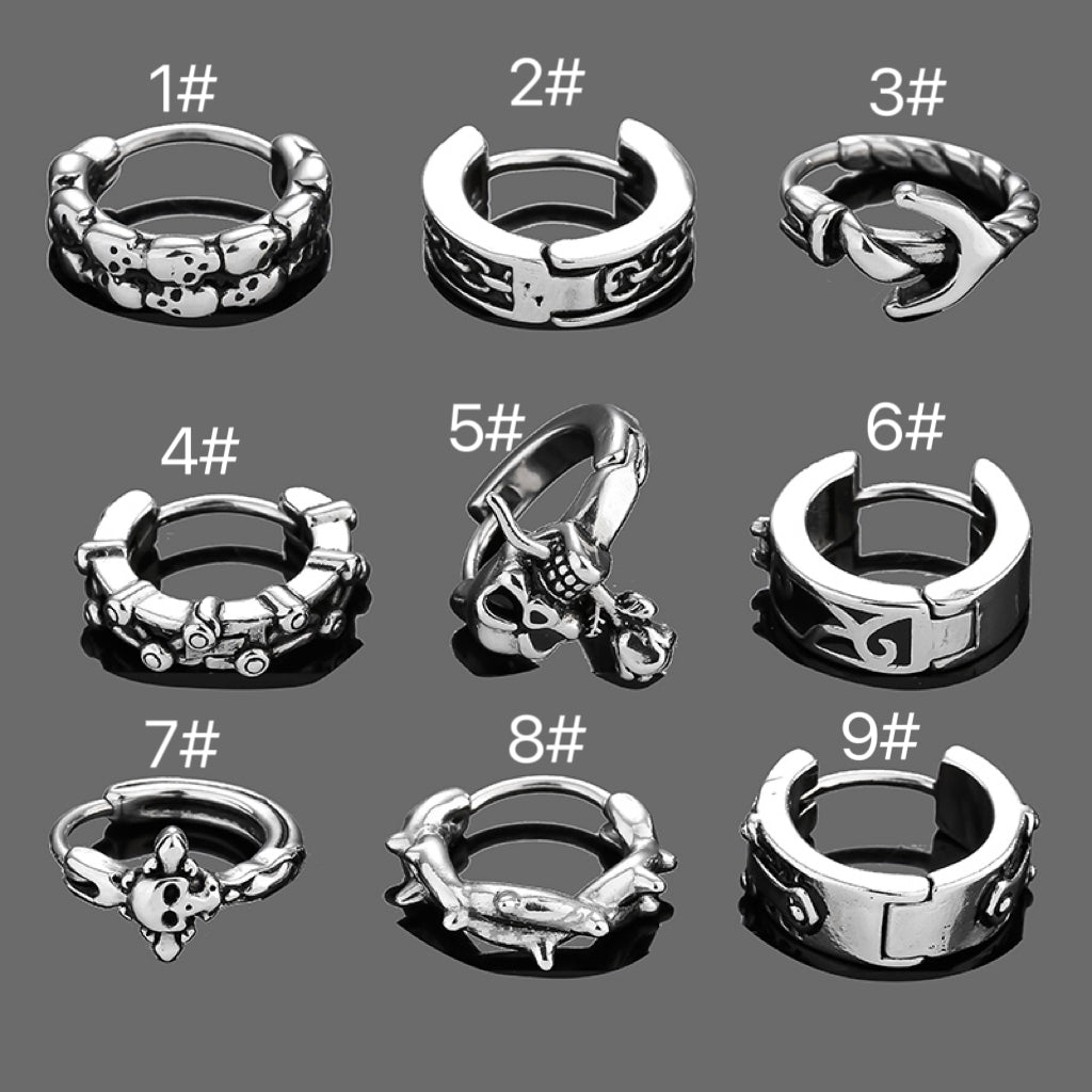 Nordic Gothic Anchor Skull Stainless Steel Hoop Earrings