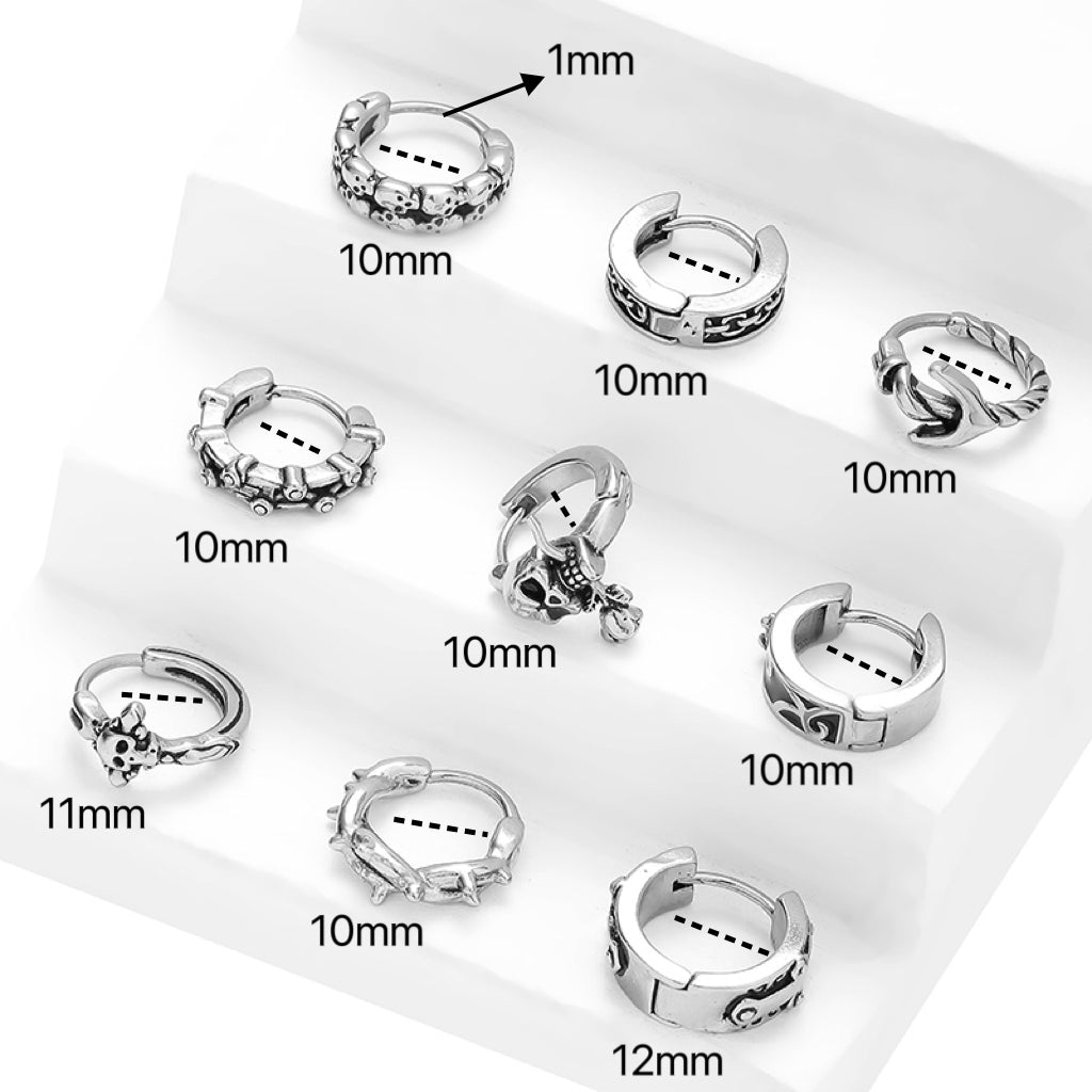Nordic Gothic Anchor Skull Stainless Steel Hoop Earrings