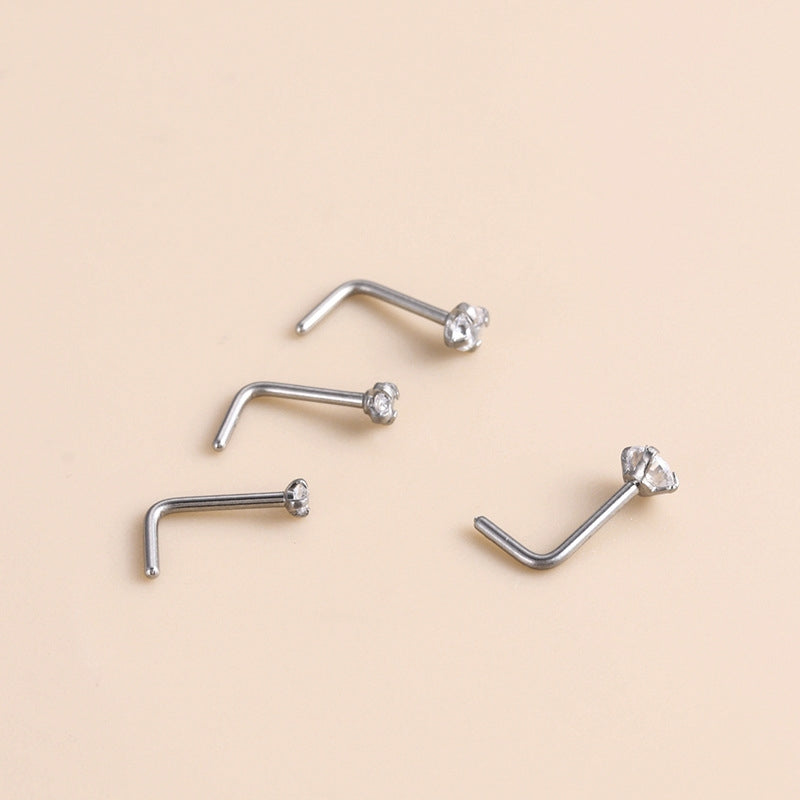 1 Piece Nose Rings & Studs Casual Geometric Pure Titanium Inlay Zircon