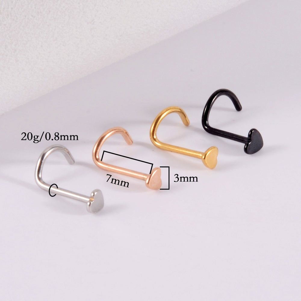 1 Piece Nose Rings & Studs Casual Simple Style Classic Style Heart Shape 304 Stainless Steel Plating 18K Gold Plated Nose Rings & Studs