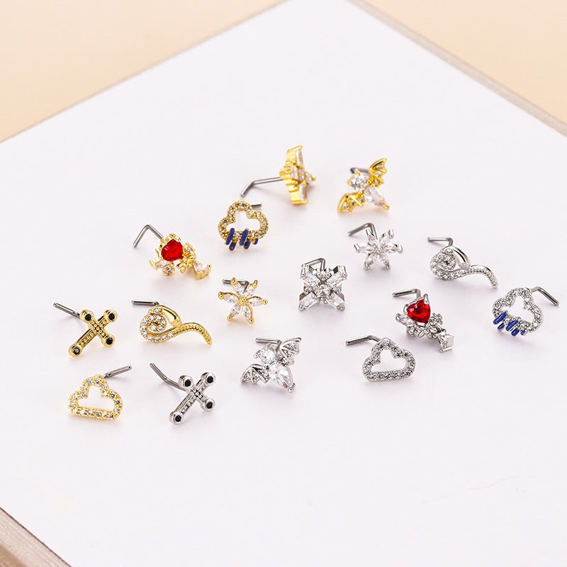 1 Piece Fashion Nose Rings & Studs - Cloud, Heart, Flower Shapes with Zircon in 316L Stainless Steel and Copper Plating