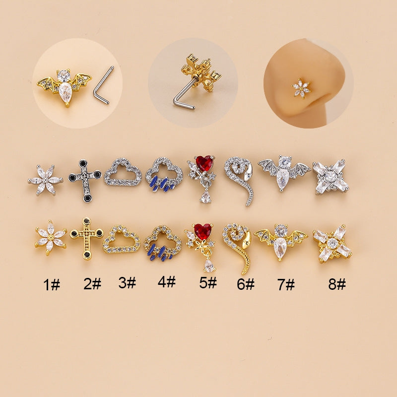 1 Piece Fashion Nose Rings & Studs - Cloud, Heart, Flower Shapes with Zircon in 316L Stainless Steel and Copper Plating