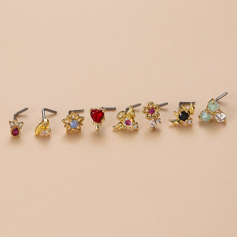 1 Piece Nose Rings & Studs Fashion Heart Shape 316L Stainless Steel  Copper Plating Artificial Pearls Zircon