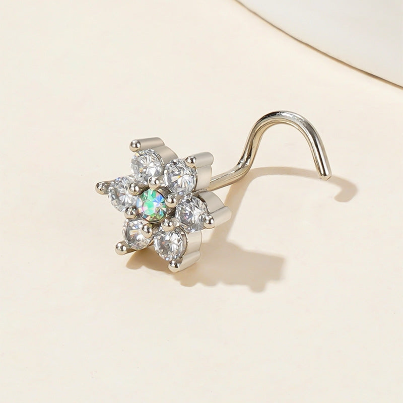 1 Piece Nose Rings & Studs Simple Style Classic Style Commute Flower 304 Stainless Steel Inlay Zircon Nose Rings & Studs